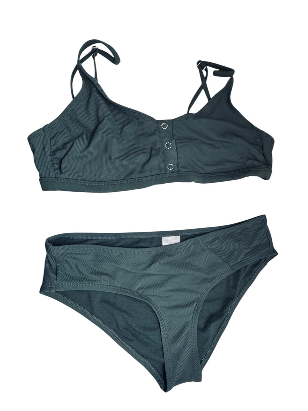 Xhilaration Forest Green Ribbed Bikini Set Snap Button Detail Top XL Bottom M